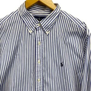 Ralph Lauren Men Classic Fit Striped Button Down Shirt Blue White Long Sleeve